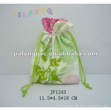 Elegant soft PU cosmetic pouch with drawstring and printing